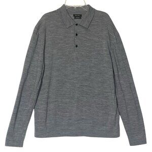 Massimo Dutti Gray Merino Wool Long Sleeve Polo Sweater Sz M- L